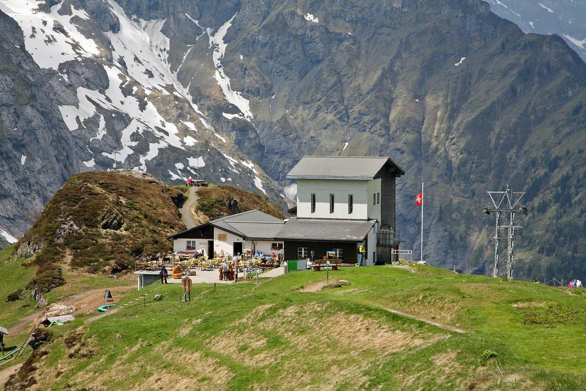 mountain restaurant terrace Alps view